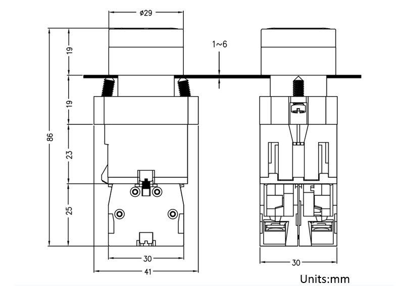 5BE带灯平钮尺寸图