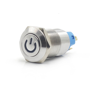 Interrupteur à bouton métallique avec verrouillage à réinitialisation automatique, 12mm, avec symbole d'alimentation, lumière LED